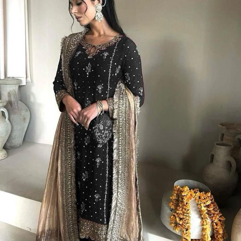 Sahiba Red Luxury Readymade Salwar Kameez with Peach Gold Dupatta