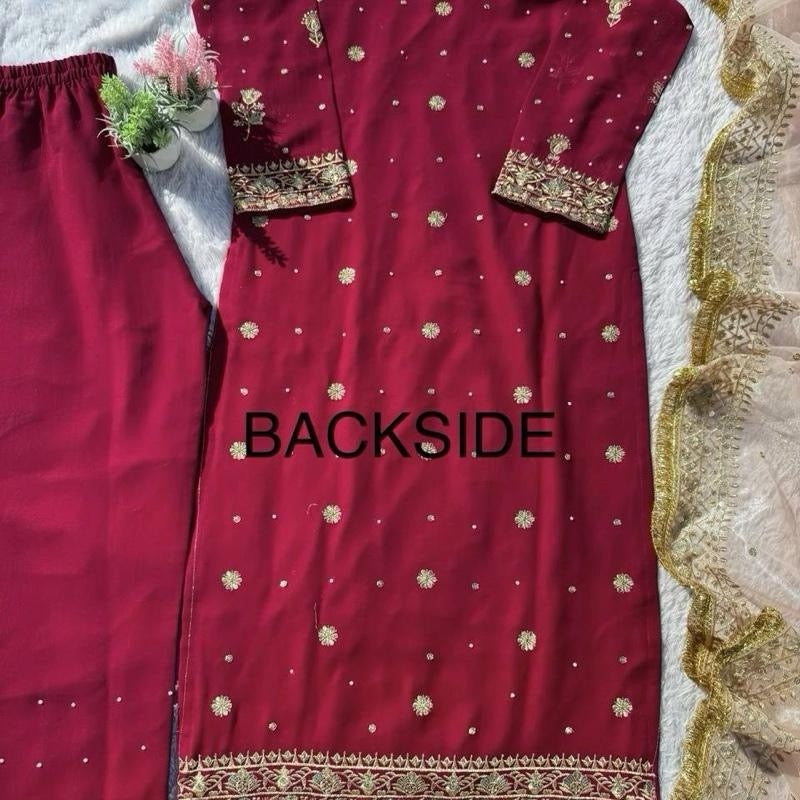 Sahiba Red Luxury Readymade Salwar Kameez with Peach Gold Dupatta