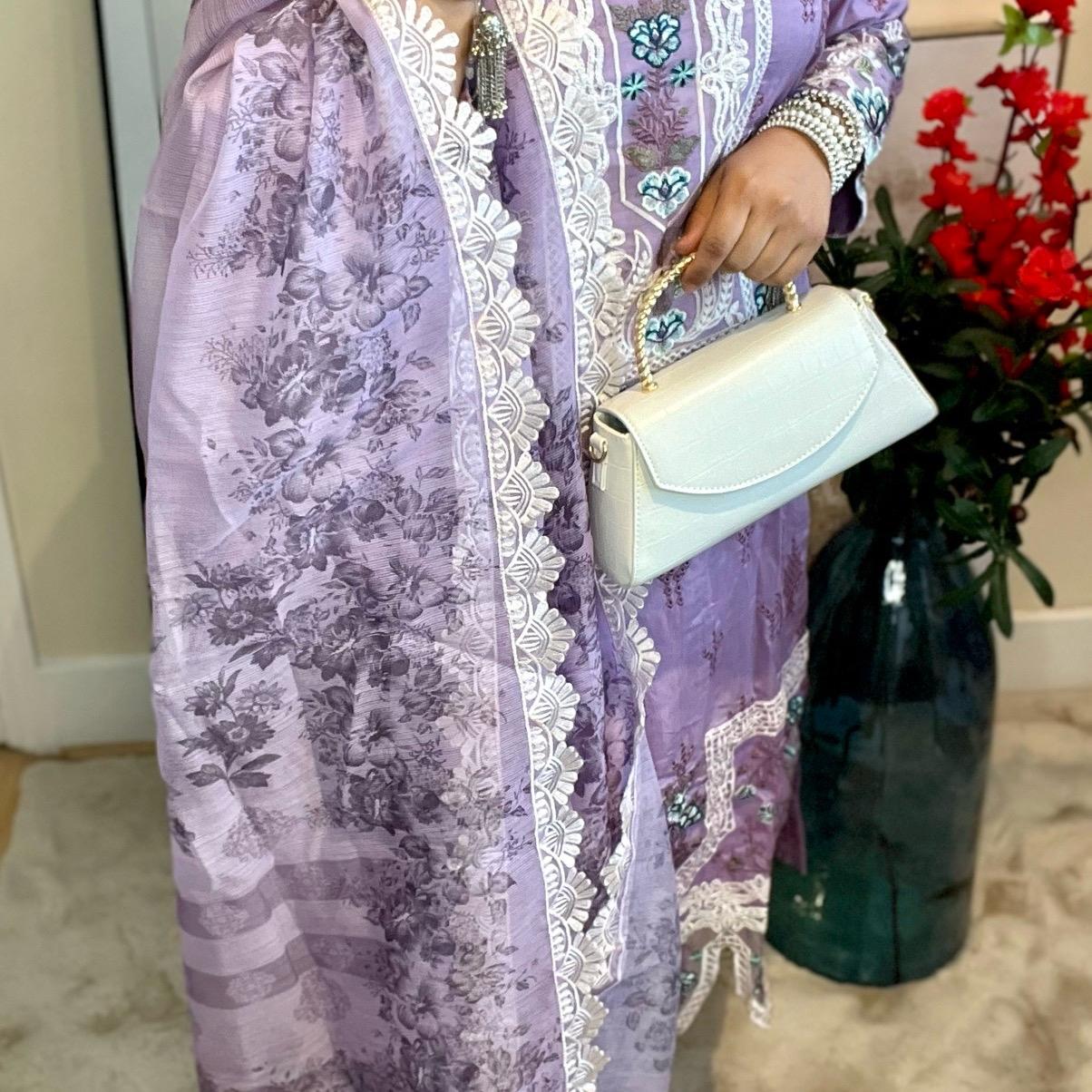 Oranjeta Zahan Luxury 3 Pieces Suit for Women - Embroidered Viscose Long Sleeve Dress