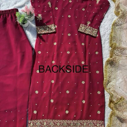 Sahiba Red Luxury Readymade Salwar Kameez with Peach Gold Dupatta