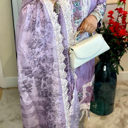 Oranjeta Zahan Luxury 3 Pieces Suit for Women - Embroidered Viscose Long Sleeve Dress